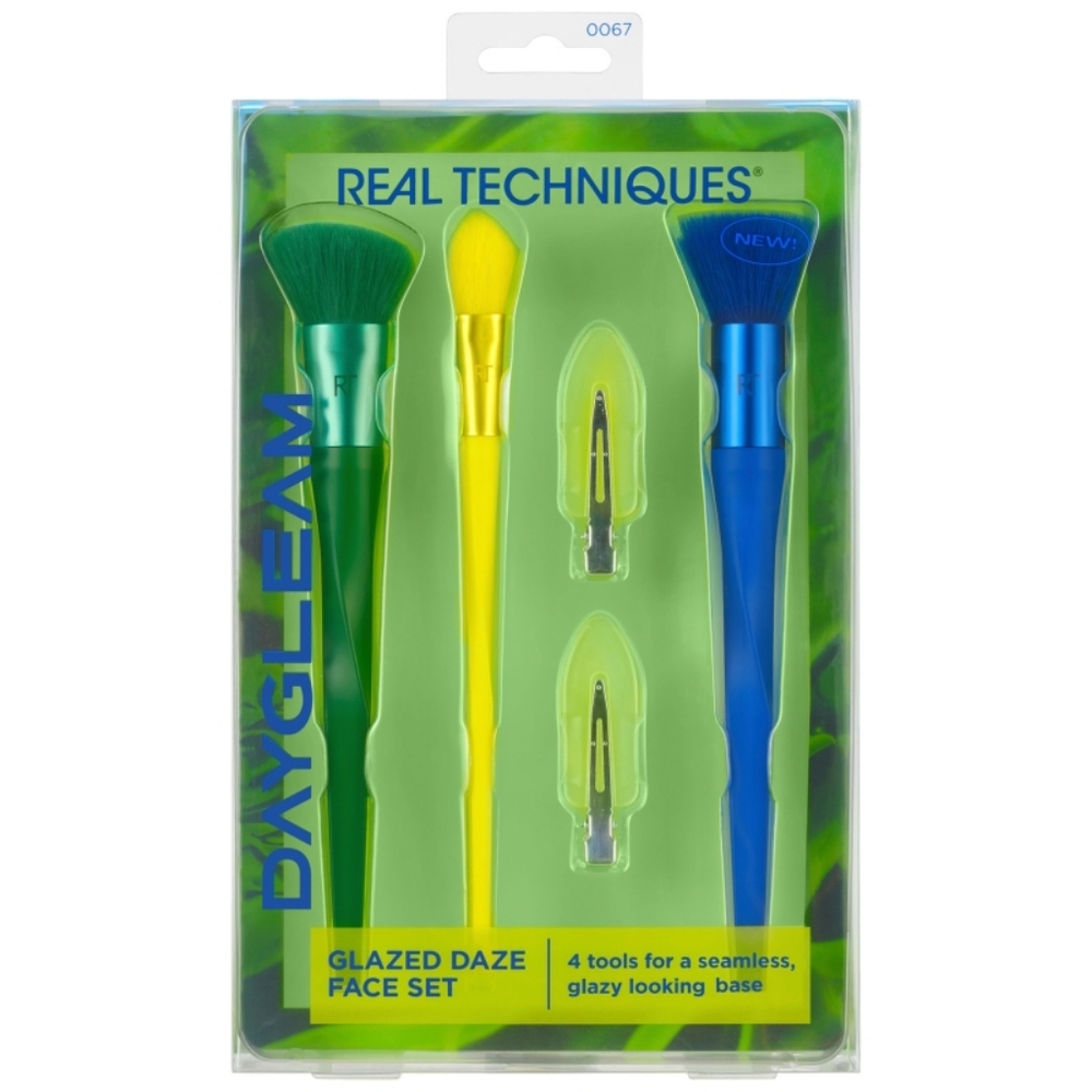 Real Techniques Daygleam Glazed Daze Face Set Makeup Brush Set w / Clips